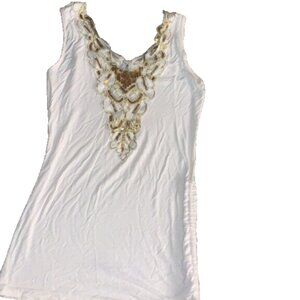 Cream/Beige Tank top with side tie up and back gold pattern Euro size 2 (Med)